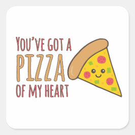 Adesivo Quadrado Você tem uma pizza de Heart Kawaii Pizza Design