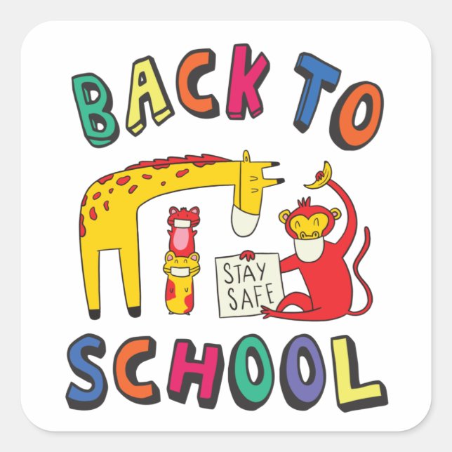 Adesivo Quadrado Voltar à escola - Mantenha-se seguro (Frente)