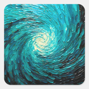 Adesivo Quadrado Vórtice Abstrato de Oceano Turquesa