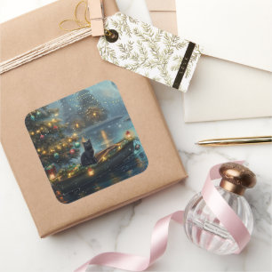 Adesivo Quadrado Voyage festiva de gato preto