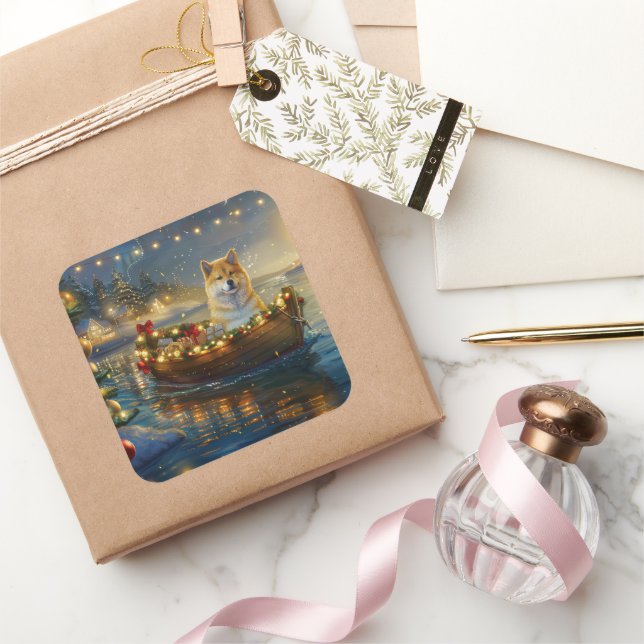 Adesivo Quadrado Voyage festiva do Akita (Presentear)