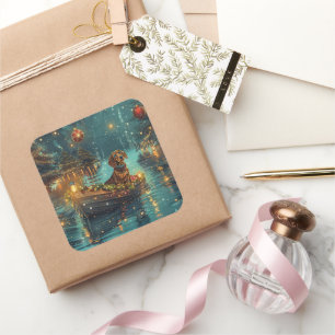 Adesivo Quadrado Voyage festiva do Natal Dachshund