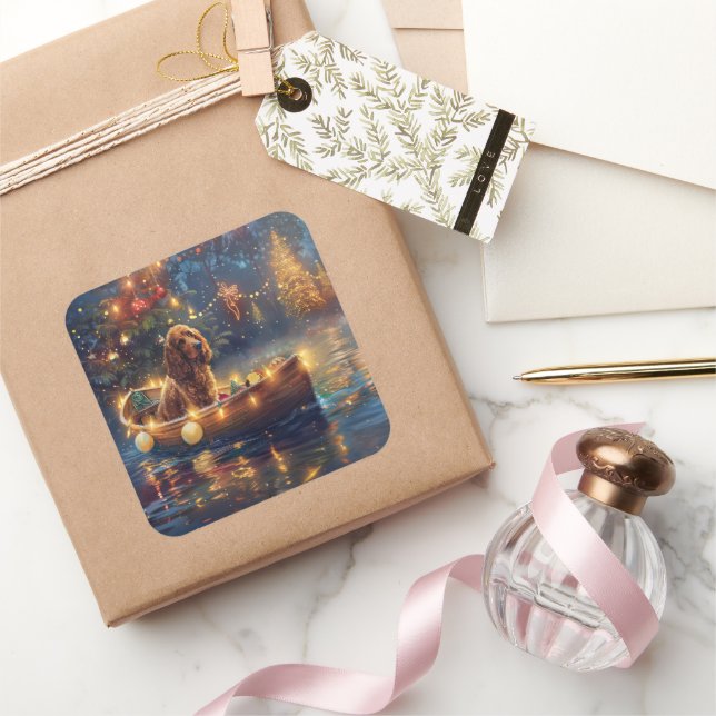 Adesivo Quadrado Voyage festiva do Natal do Cocker Spaniel (Presentear)