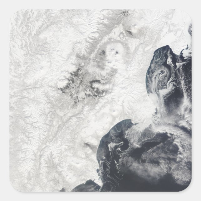 Adesivo Quadrado Vulcões na Península Central de Kamchatka (Frente)