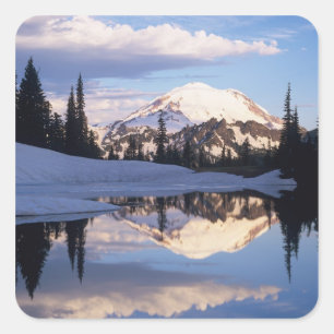 Adesivo Quadrado WA, Parque Nacional Mt. Rainier, Mt. Rainier e nuv