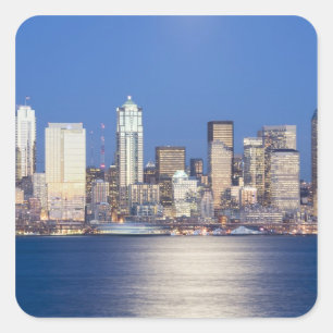 Adesivo Quadrado WA, Seattle, panorama de Seattle e Elliott Bay, 2