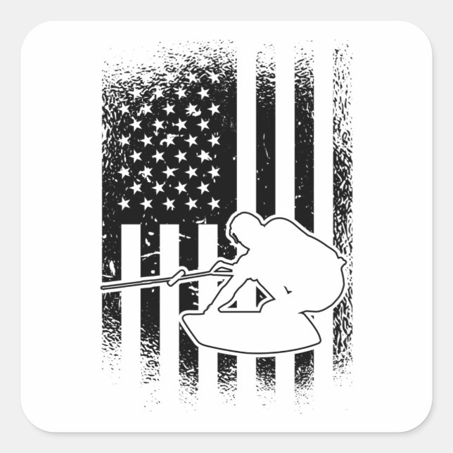 Adesivo Quadrado Wakeboard American Flag Wakeboarding Wakeboarder (Frente)