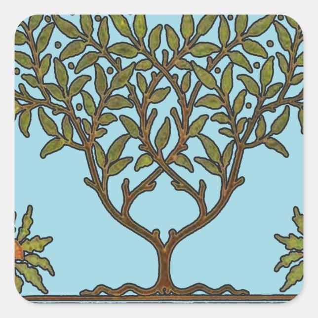 Adesivo Quadrado Wallpaper Floral William Morris Tree Frieze (Frente)