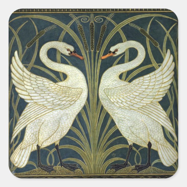 Adesivo Quadrado Walter Crane Swan & Rush and Iris Victorian  (Frente)