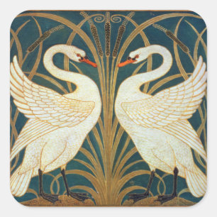 Adesivo Quadrado Walter Crane Swan, Rush E Iris Art Nouveau
