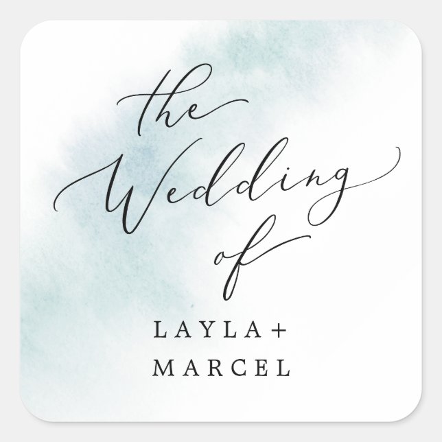 Adesivo Quadrado Wash de Aquarela | Selagens de envelopes azuis (Frente)