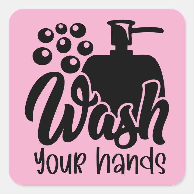 Adesivo Quadrado Wash Your Hands Bathroom Hygiene Reminder (Frente)