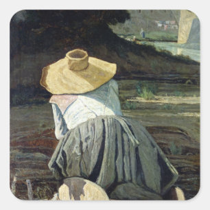 Adesivo Quadrado Washerwoman pelo rio, 1860