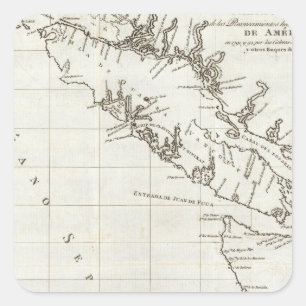 Adesivo Quadrado Washington, Columbia Britânica, mapa de Vancôver