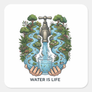 Adesivo Quadrado Water Is Life | Nature Ecosystem Conservation Art
