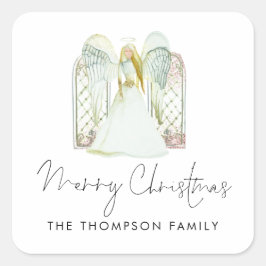 Adesivo Quadrado Watercolor Angel Merry Christmas Script