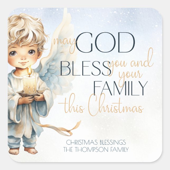 Adesivo Quadrado Watercolor Angel Religião Natal (Frente)