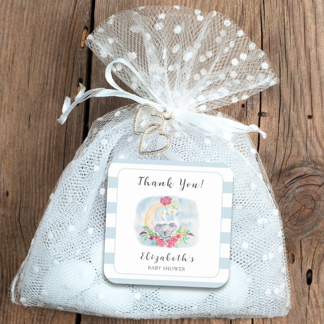 Adesivo Quadrado Watercolor Baby Koala Com Convite À Lua (Criador carregado)