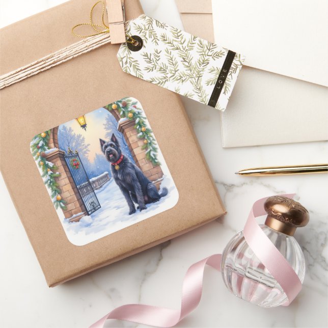 Adesivo Quadrado Watercolor Black Russian Terrier Iron Christmas (Presentear)