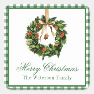 Adesivo Quadrado Watercolor Boho Orange Wreath Christmas