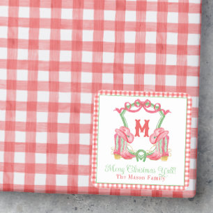 Adesivo Quadrado Watercolor Christmas Boots Monogramas Crest Foto
