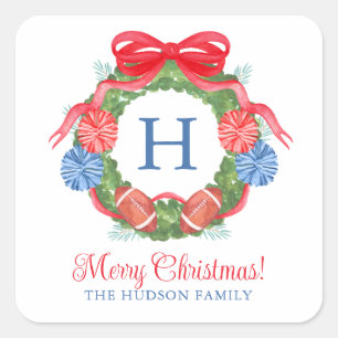Adesivo Quadrado Watercolor Christmas Football Wreath