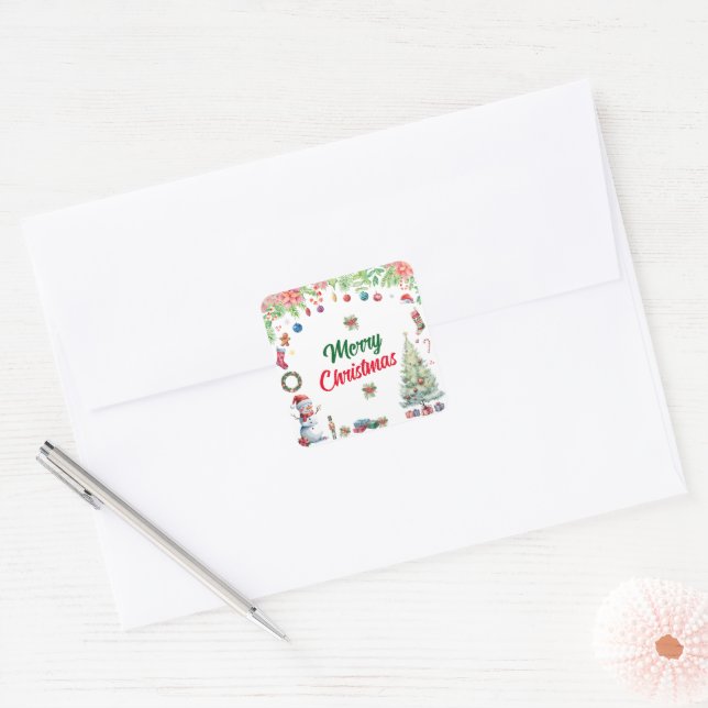 Adesivo Quadrado Watercolor Christmas Holiday (Envelope)