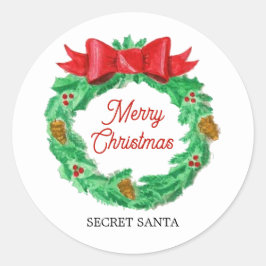 Adesivo Quadrado Watercolor Christmas Wreath Personalizado