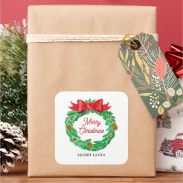 Adesivo Quadrado Watercolor Christmas Wreath Personalizado