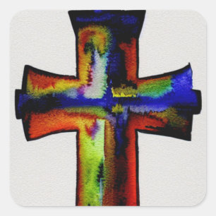 Adesivo Quadrado Watercolor Cross of Many Colors Sticker