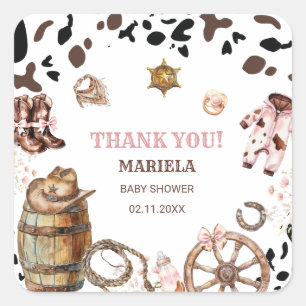 Adesivo Quadrado Watercolor elegante Little Cowgirl Rodeo Country b