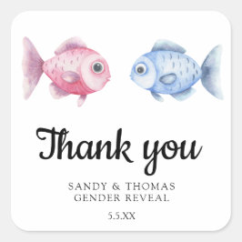 Adesivo Quadrado Watercolor Fishing Thank you gender reveal