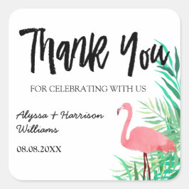 Adesivo Quadrado Watercolor Flamingos Palm Deixa O Casamento Obriga