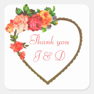 Adesivo Quadrado Watercolor Floral Frame Obrigado Casamento