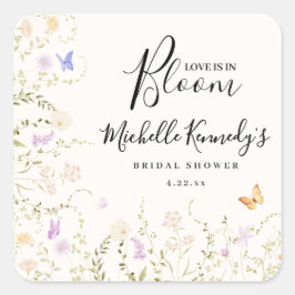 Adesivo Quadrado Watercolor Floral Love Is In Bloom Bridal Shower
