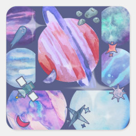 Adesivo Quadrado Watercolor Galaxy Patchwork