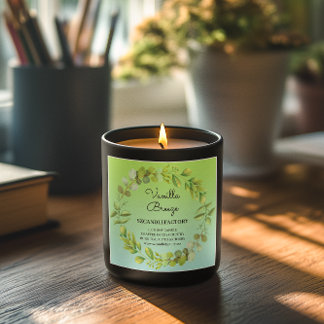 Adesivo Quadrado Watercolor Green wreath Candle Product Label