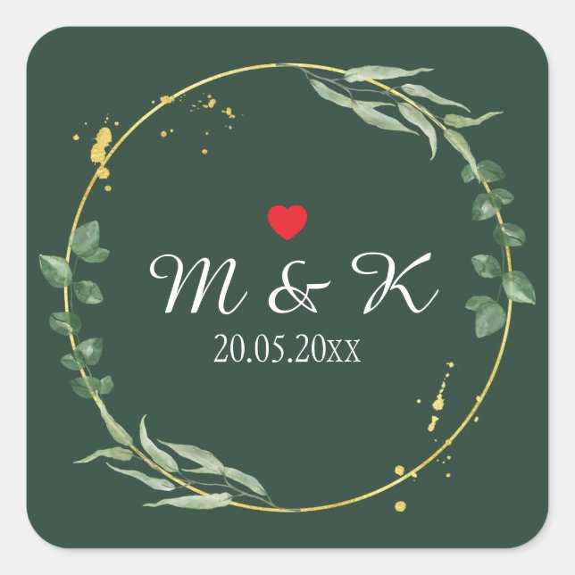 Adesivo Quadrado Watercolor Greenery Wedding (Frente)