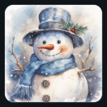 Adesivo Quadrado Watercolor Happy Christmas Snowman (Neve Feliz Nat<br><div class="desc">Exclusivamente a partir de designs4 dias,  nosso feliz boneco de neve de inverno design.</div>