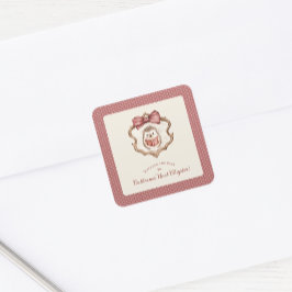 Adesivo Quadrado Watercolor Hedgehog Reading Book Baby Shower 