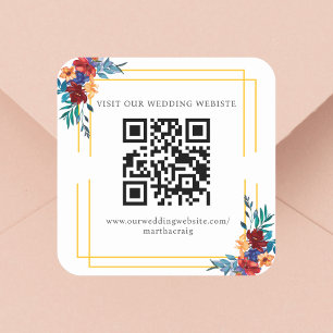 Adesivo Quadrado Watercolor Mexicano Fiesta Flower Weding QR Code