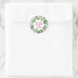 Adesivo Quadrado Watercolor Natal Foliday Wreath CUSTOM