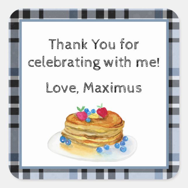 Adesivo Quadrado Watercolor Obrigado Pancake Brunch (Frente)