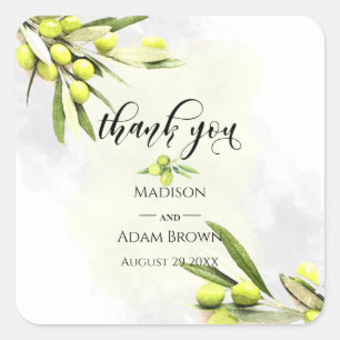 Adesivo Quadrado Watercolor Olive Branches Casamento Obrigado