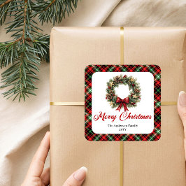 Adesivo Quadrado Watercolor Pine Wreath Christmas Sticker Design