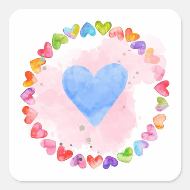 Adesivo Quadrado Watercolor Rainbow Hearker Sticker (Frente)