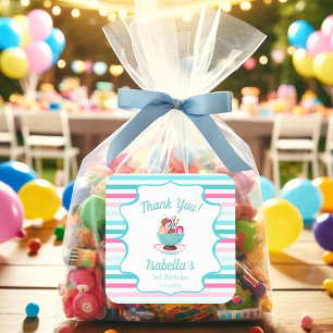 Adesivo Quadrado Watercolor Sorvete Sundae Birthday