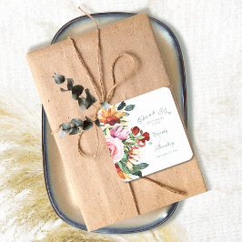 Adesivo Quadrado Watercolor Sunflower Peony Wedding Thank You