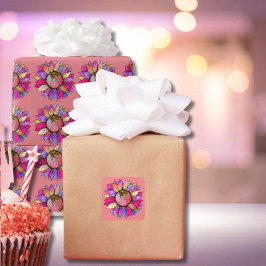 Adesivo Quadrado Watercolor Sunflower Summer Pink & Purple