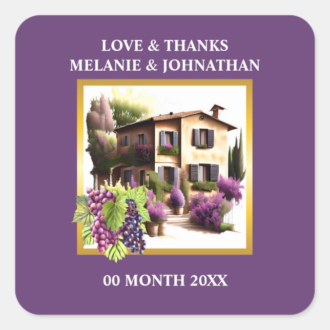 Adesivo Quadrado Watercolor Tuscan villa wine winery italiano vino (Frente)